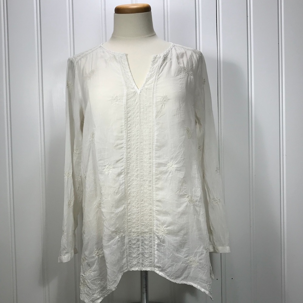J. Jill rayon tunic blouse white embroidered small